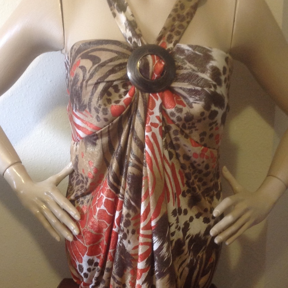 Safari Print Sleeveless Halter Blouse